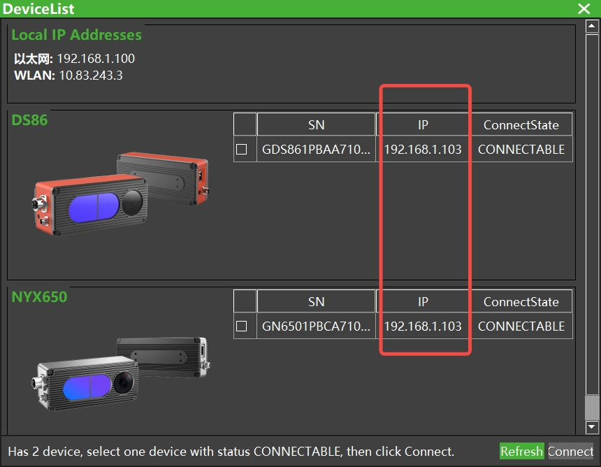Example of duplicate IP addresses among multiple cameras.